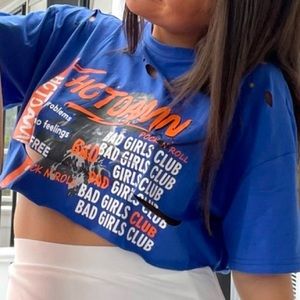 Blue and Orange Cropped Tee